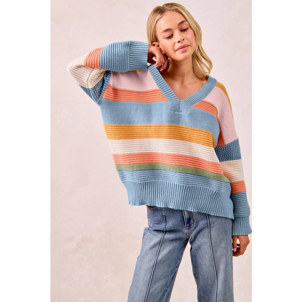 BiBi Multicolor Striped V-Neck Sweater
