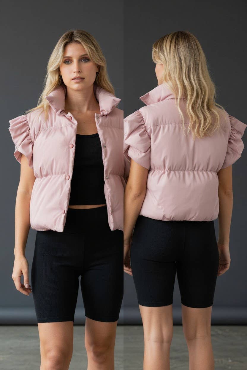 Bucketlist Ruffle Sleeve Cropped Puffer Vest
