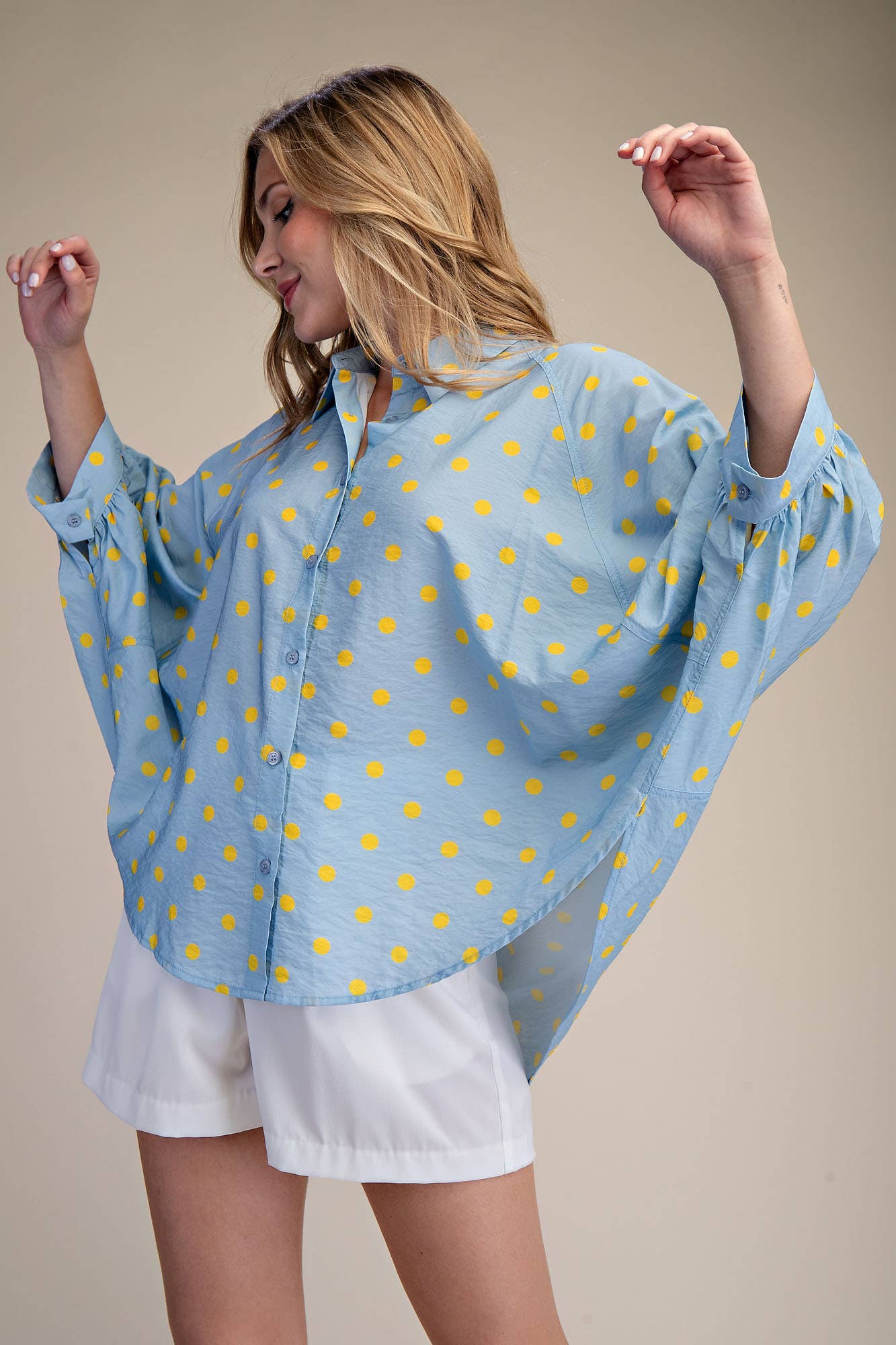 Glam Polka Dot Button-Front Oversized Shirt