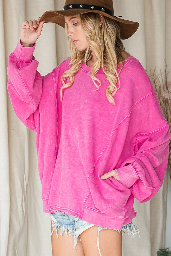 Bucketlist Mineral Wash Oversized Boatneck Sweatshirt in Sky Blue