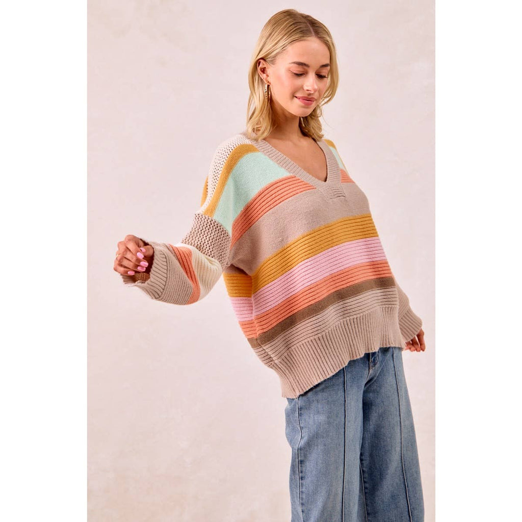 BiBi Multicolor Striped V-Neck Sweater