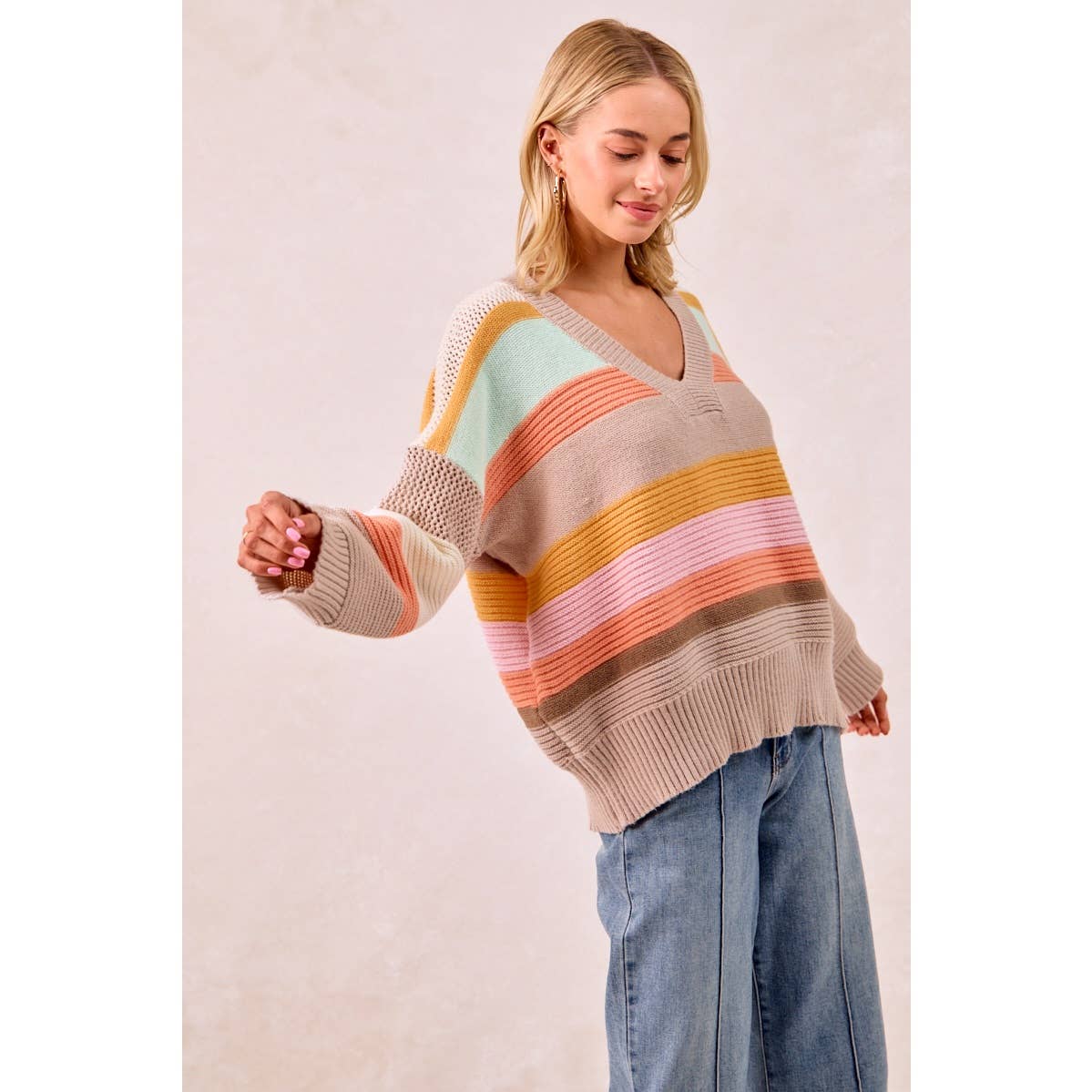 BiBi Multicolor Striped V-Neck Sweater