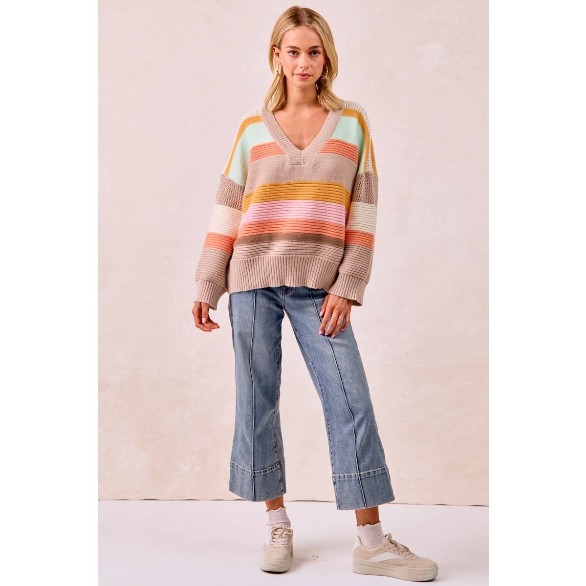BiBi Multicolor Striped V-Neck Sweater