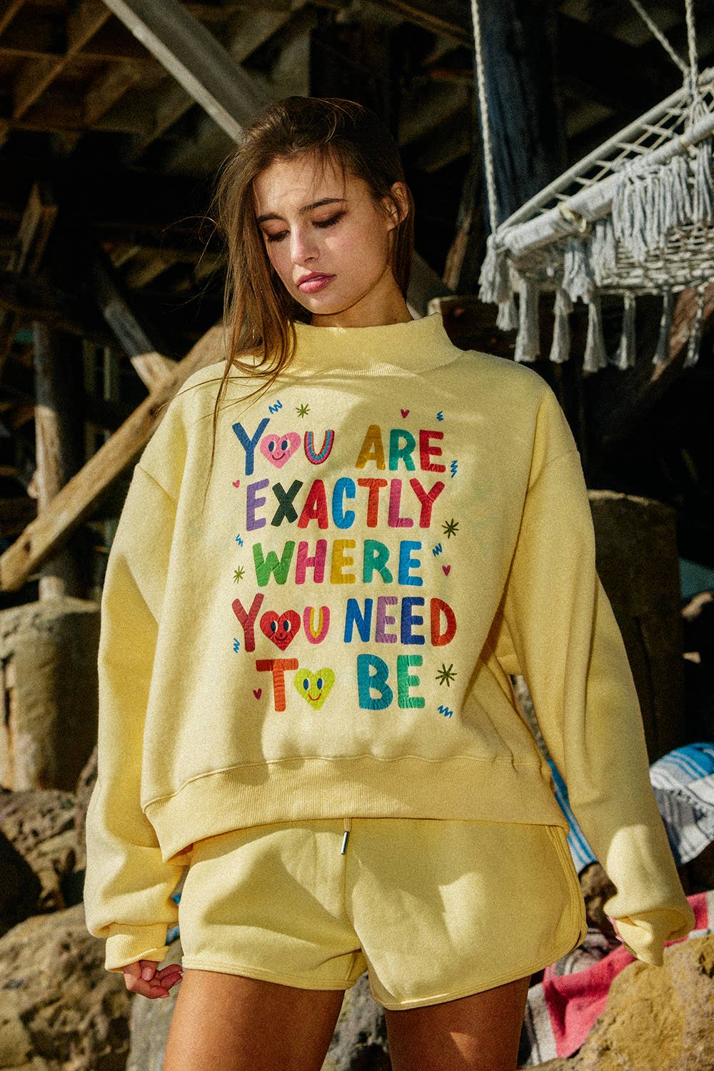 Bucketlist LIFEISGOOD Reversible Mock-Neck Crop Sweatshirt