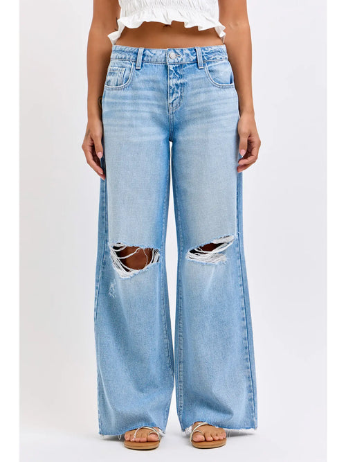 Cello Low Rise Wide Leg Jeans – Light Wash
