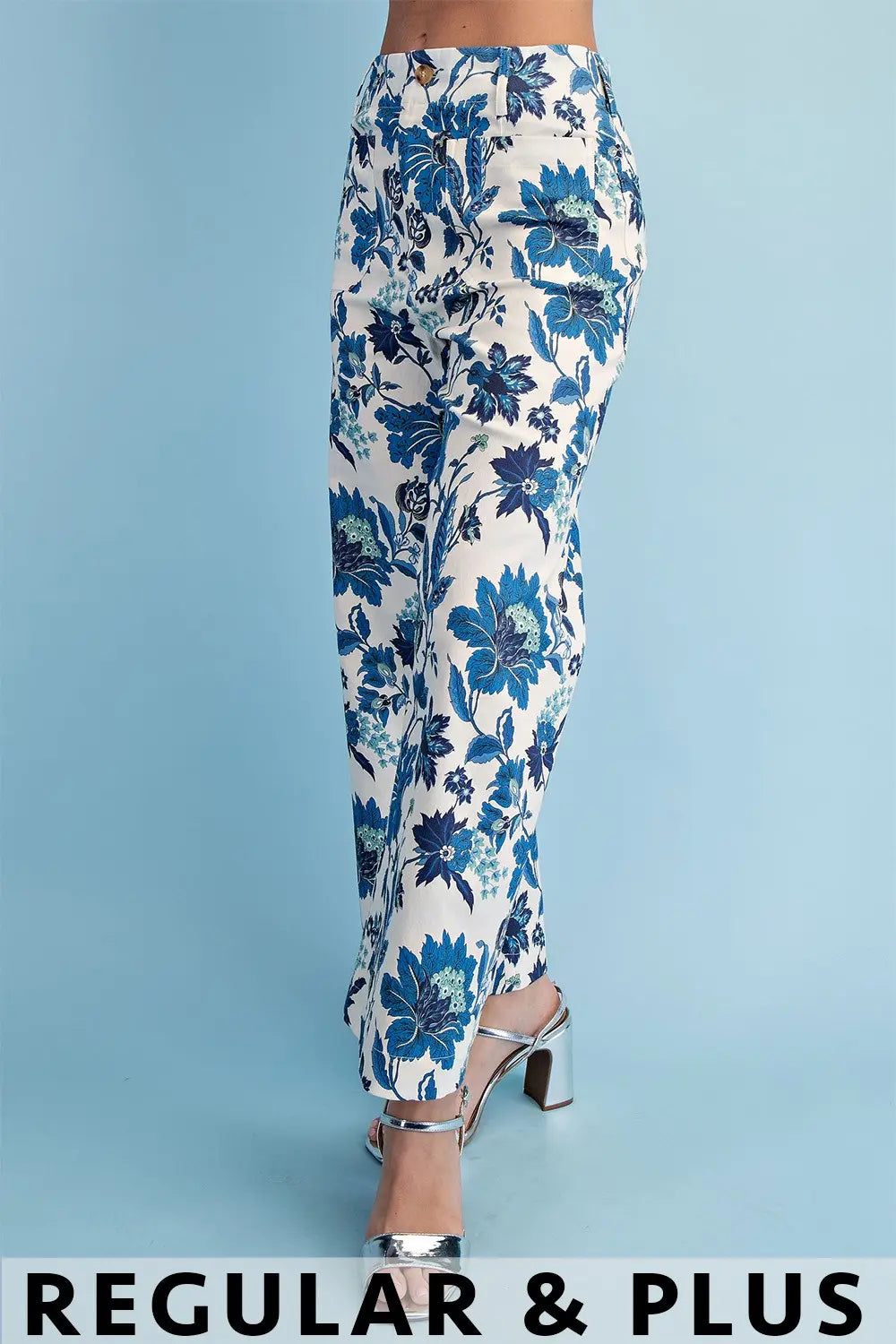 GiGiO Floral Print Stretch Ankle Cropped Pants (Plus)