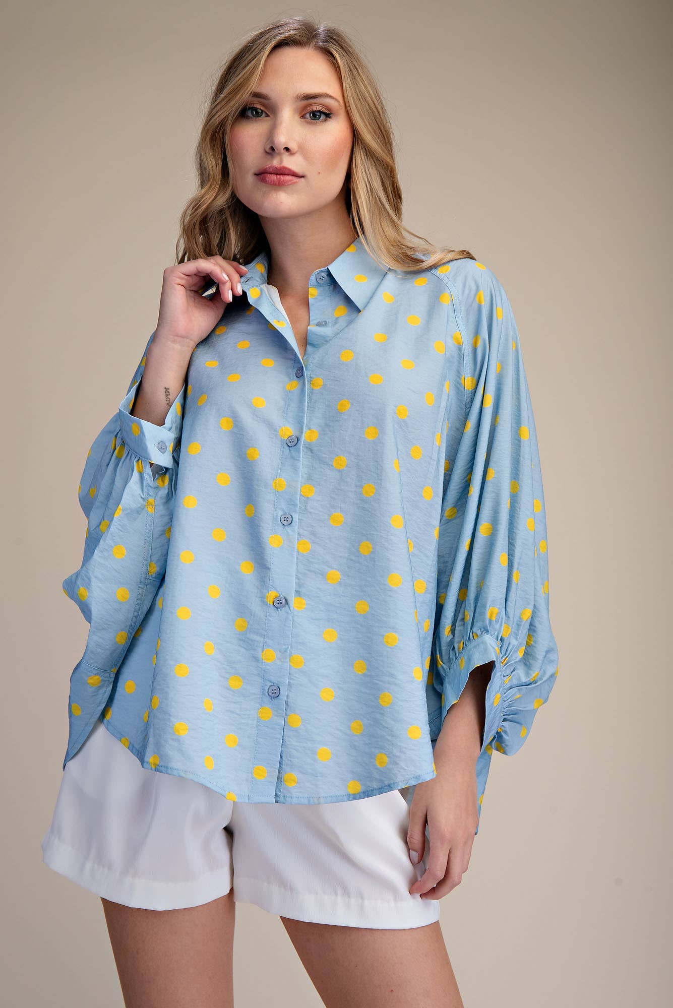 Glam Polka Dot Button-Front Oversized Shirt