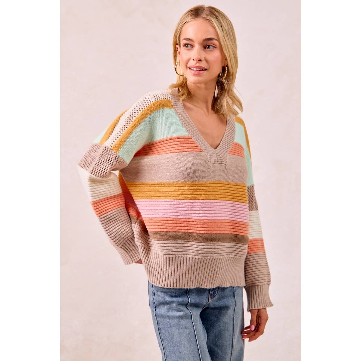 BiBi Multicolor Striped V-Neck Sweater