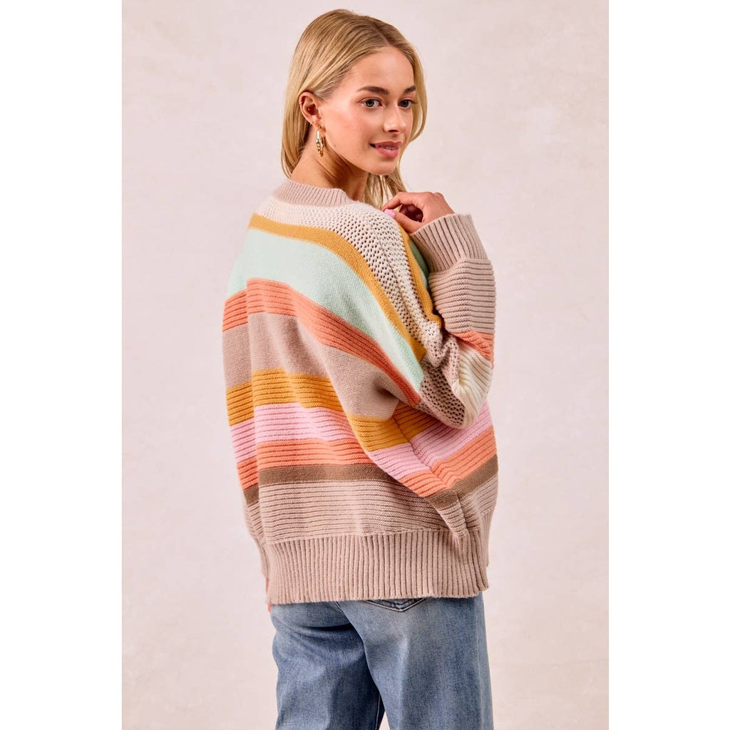 BiBi Multicolor Striped V-Neck Sweater