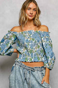 Pol Floral Block Print Off-Shoulder Smocked Top