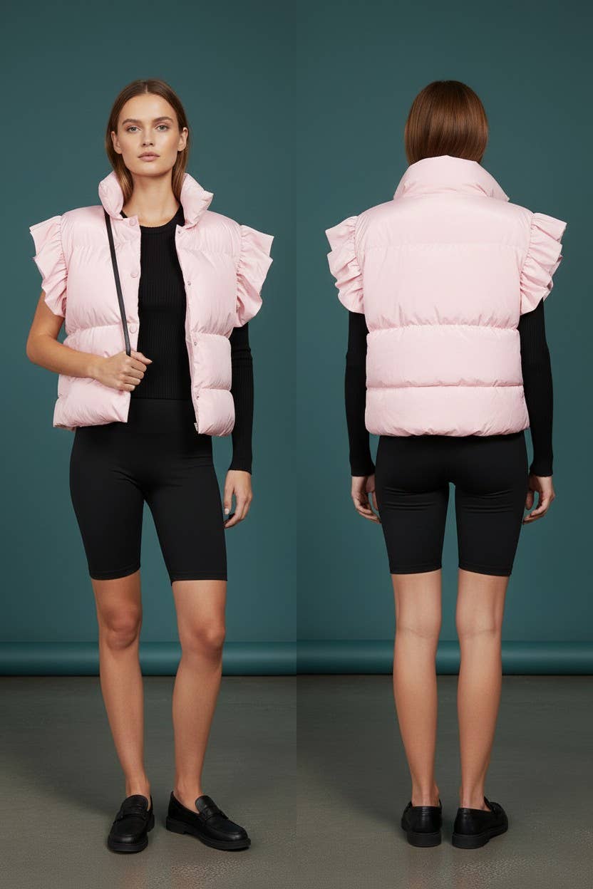 Bucketlist Ruffle Sleeve Cropped Puffer Vest