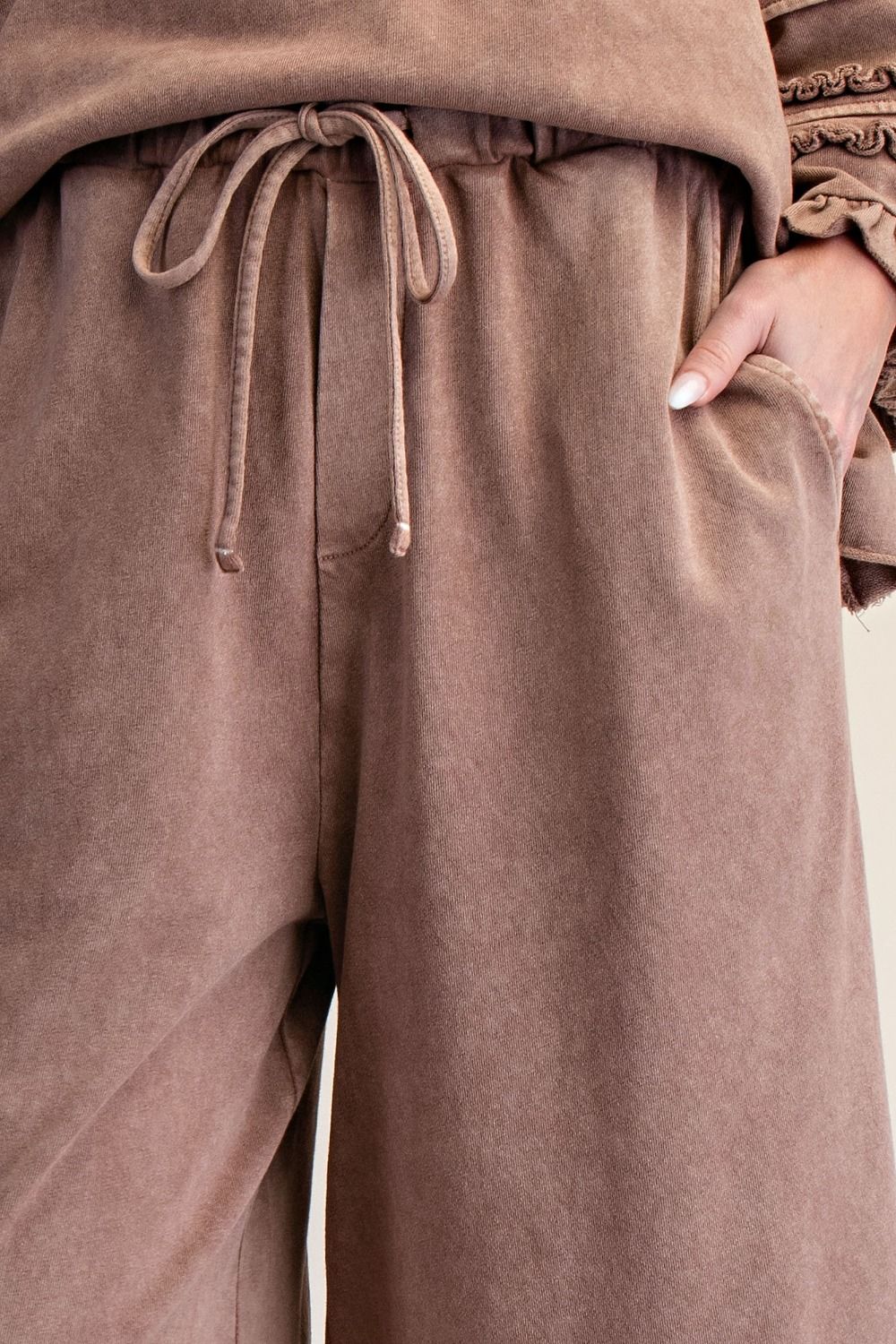 Easel Mineral Washed Tiered Ruffle Wide Leg Pants