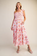 Easel Floral Print Gauze Tiered Maxi Dress
