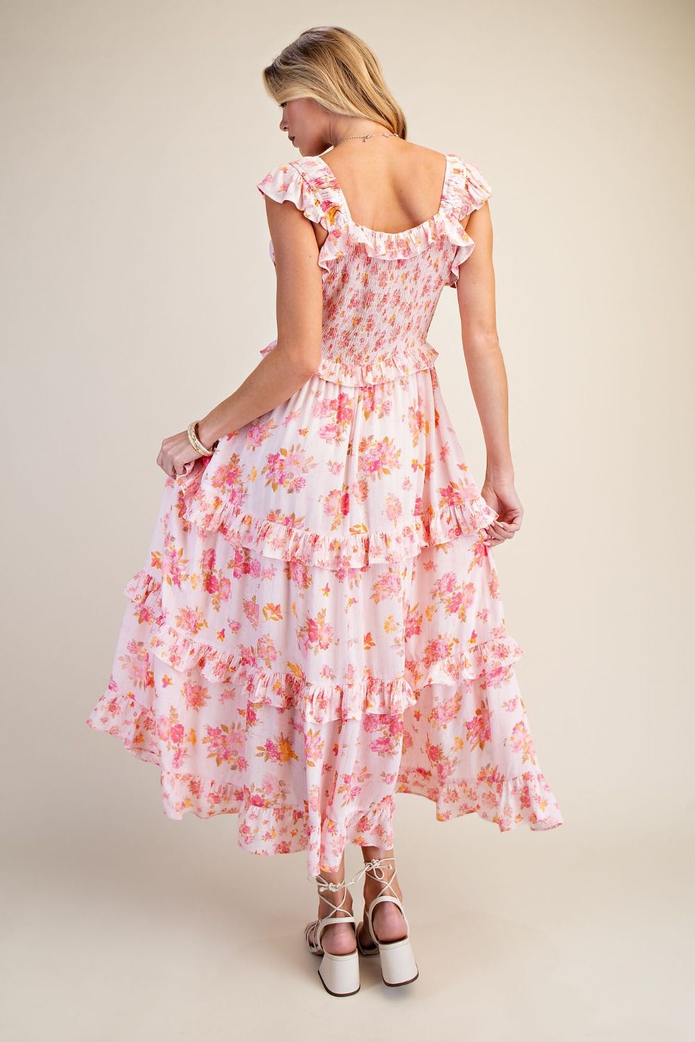 Easel Floral Print Gauze Tiered Maxi Dress