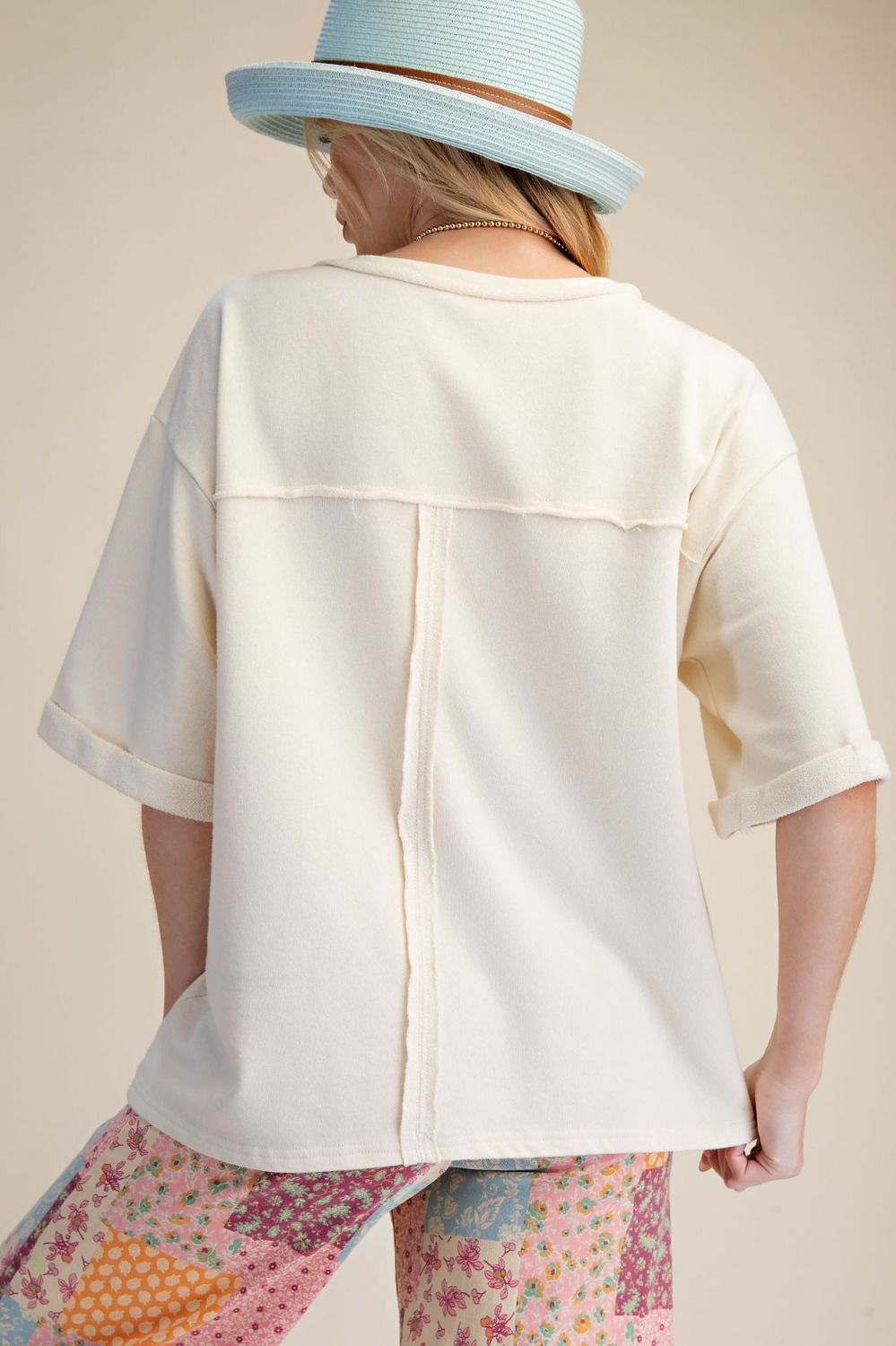 Easel Crochet Floral Patch Washed Terry Top