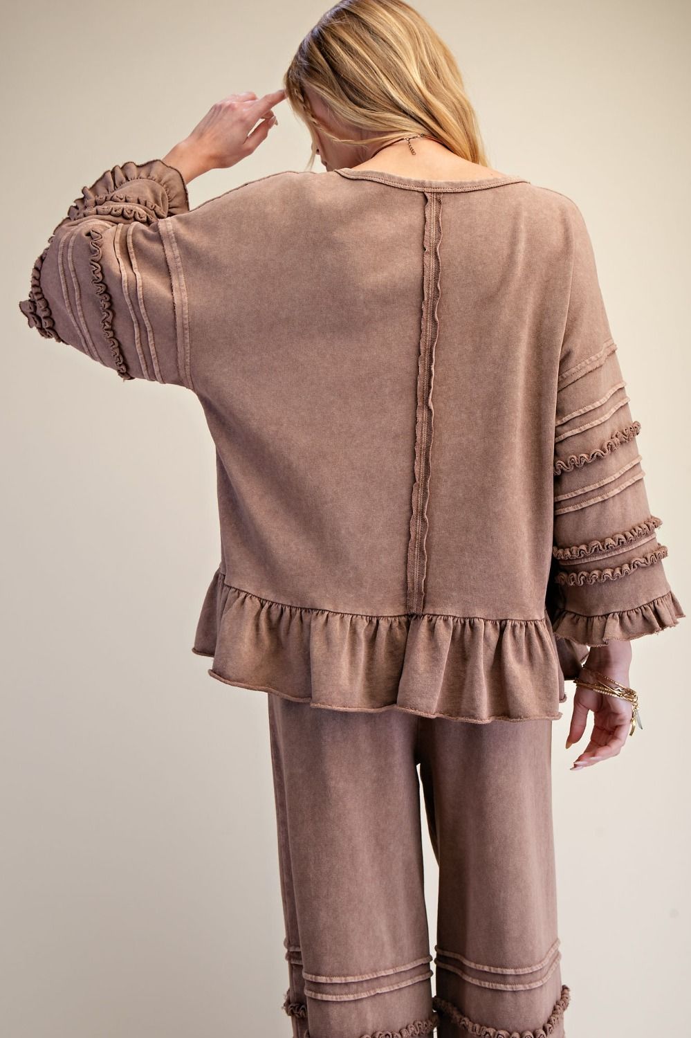 Easel Mineral Washed Ruffle Trim Terry Top