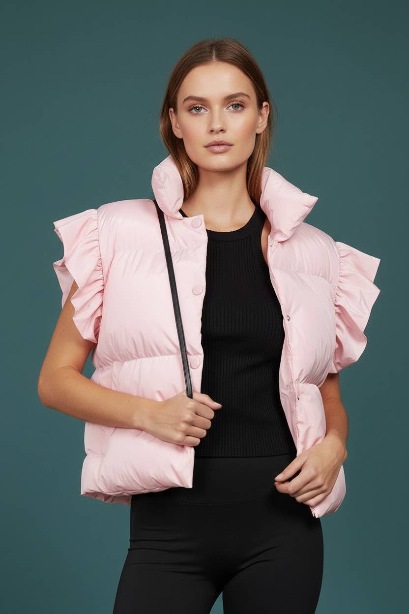 Bucketlist Ruffle Sleeve Cropped Puffer Vest