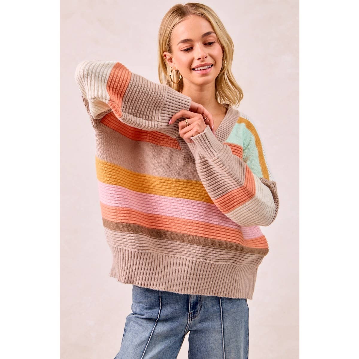 BiBi Multicolor Striped V-Neck Sweater