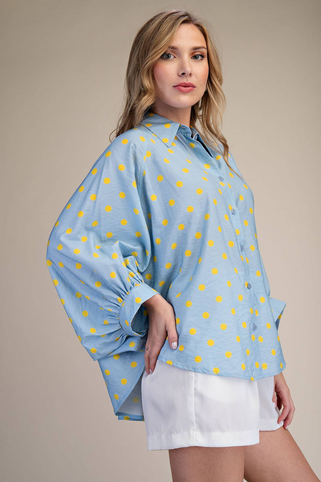 Glam Polka Dot Button-Front Oversized Shirt