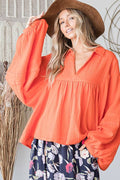 Bucketlist Puff Sleeve Collared Babydoll Top