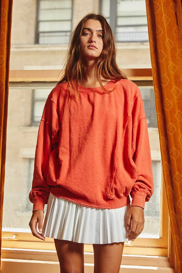 Bucketlist Mineral Wash Oversized Boatneck Sweatshirt in Sky Blue