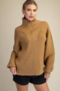 Glam Half-Zip Ribbed Sweater in Camel