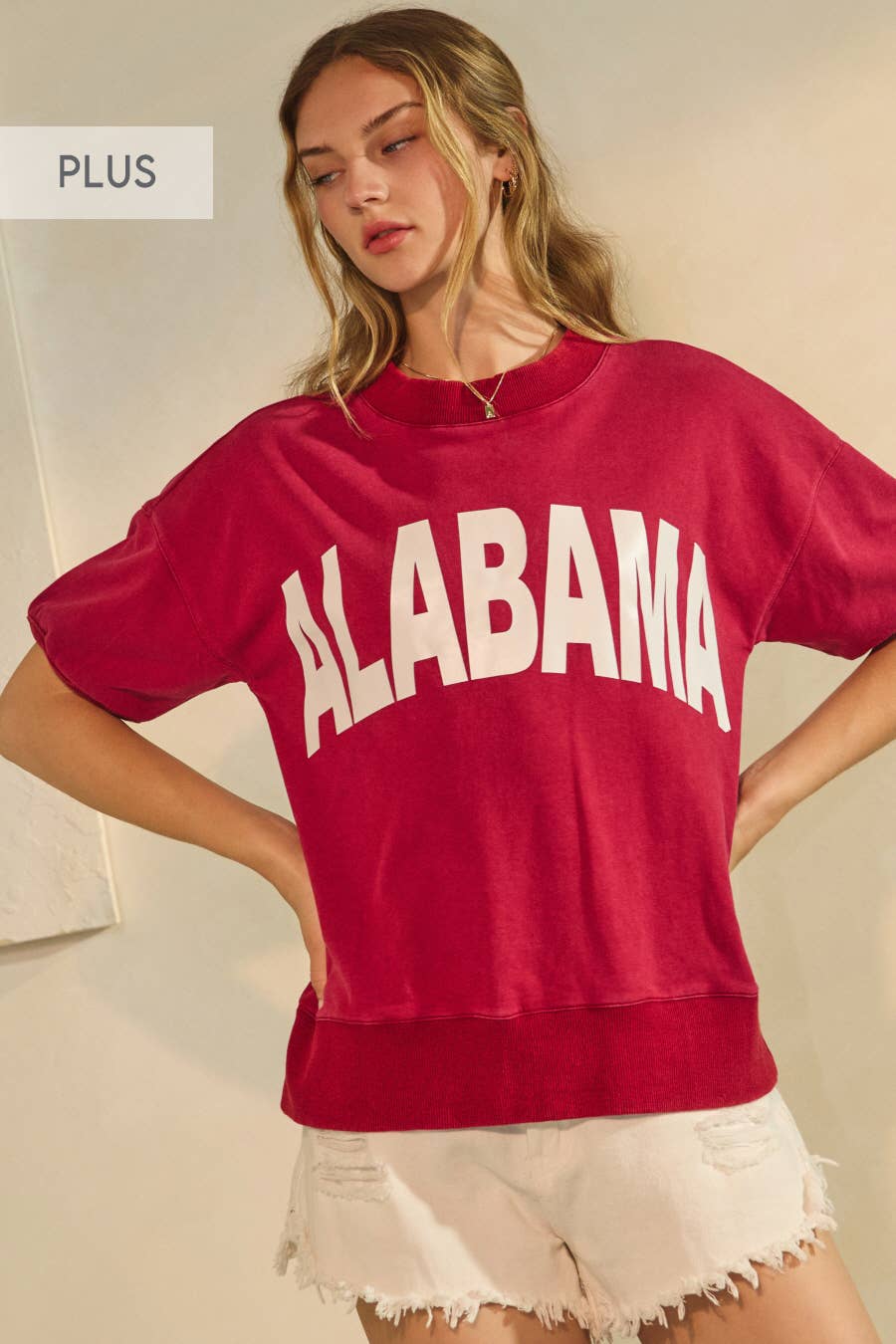 Oddi Acid Wash State Logo Short-Sleeve Sweatshirt (Plus)