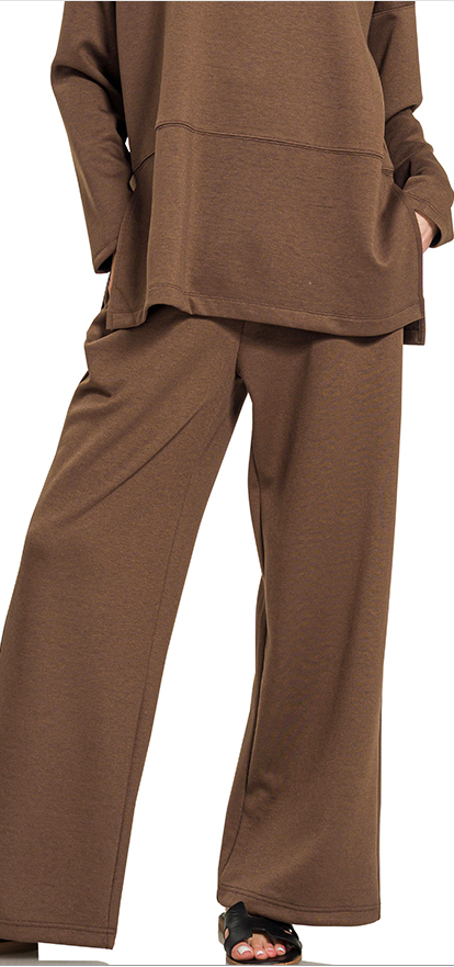 Zenana Scuba Side Slit Top & Wide-Leg Pants Set