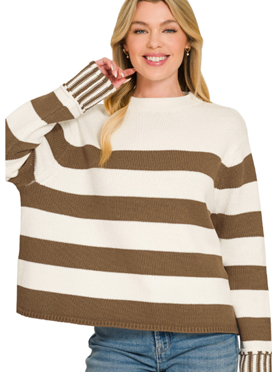 Zenana Bold Stripe Cotton Sweater