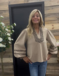 Long Sleeve Leopard Contrast Blouse