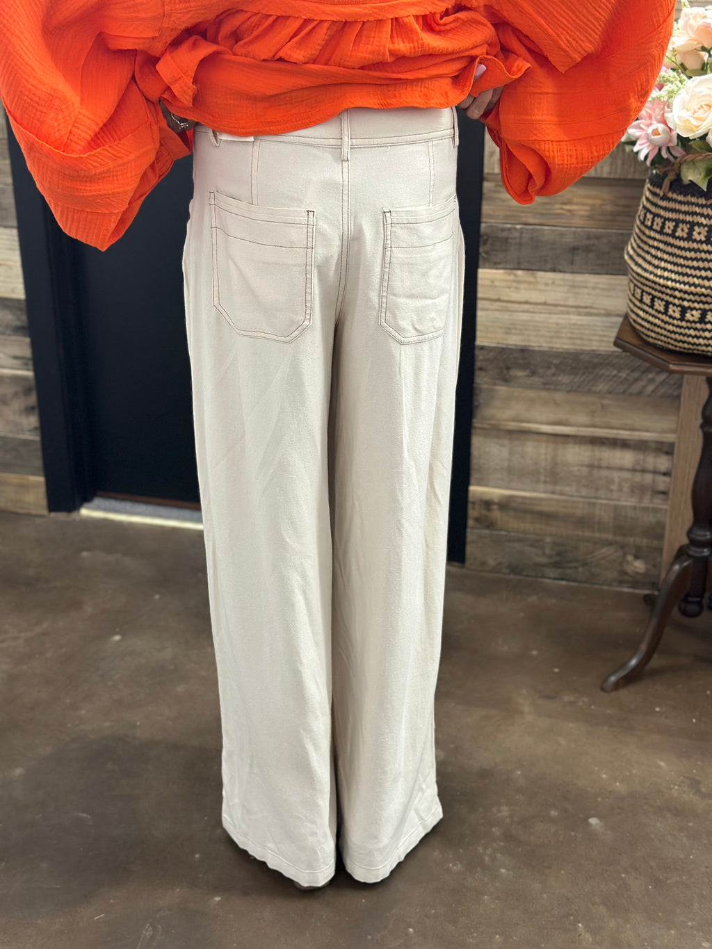 Ivory Wide Leg Pleated Trousers
