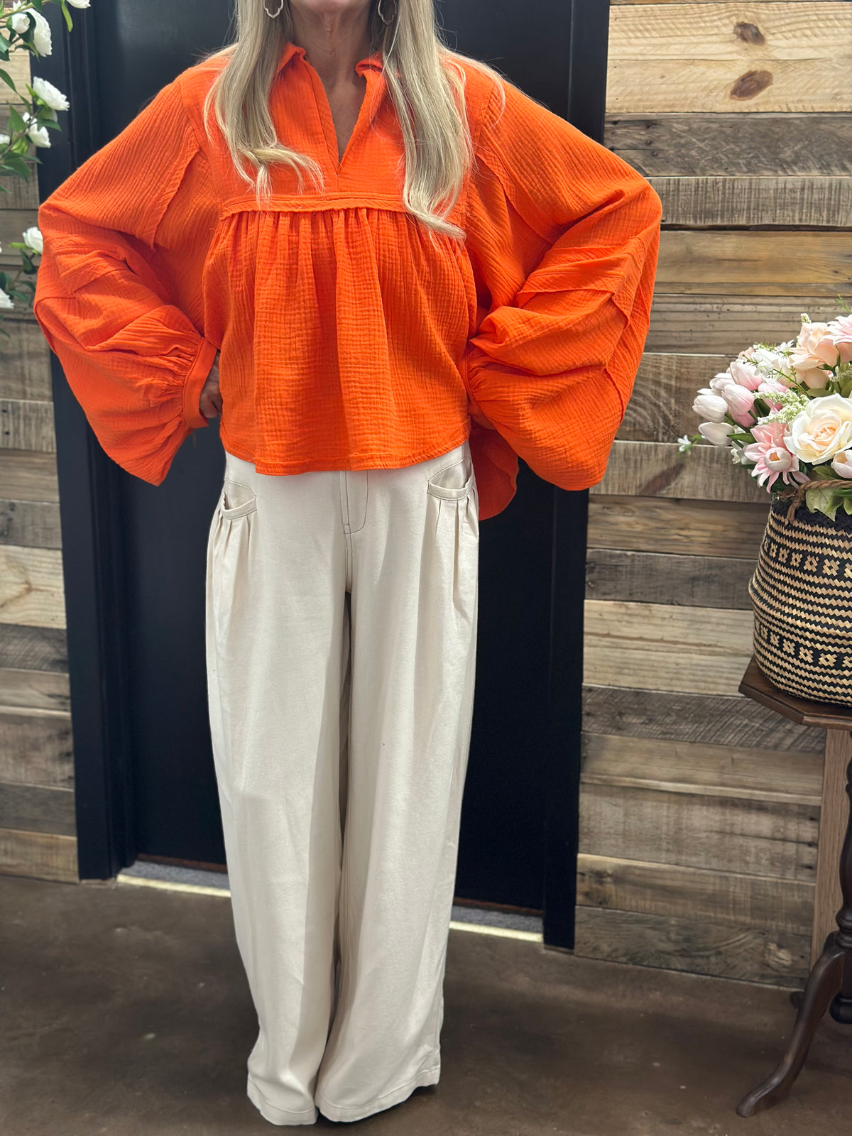 Ivory Wide Leg Pleated Trousers