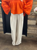 Ivory Wide Leg Pleated Trousers