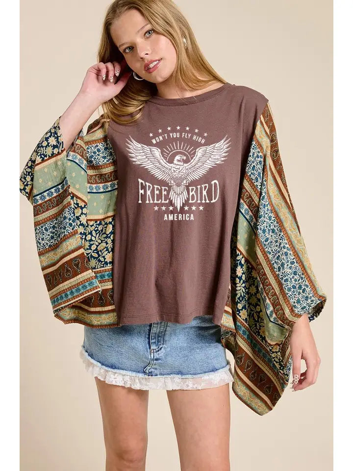 Free Bird America Graphic Sheer Boho Kaftan Top